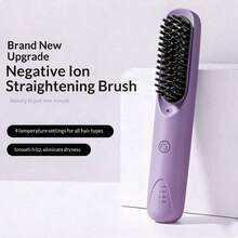 2-In-1 Wireless Straightening & Curling Hair Brush, Portable USB Rechargeable Negative Ion Hair Styling Tool, 2000mAh Long-Lasting Battery, Suitable For Home And Dorm Use, Exquisite Gift - Multicolor - View 12