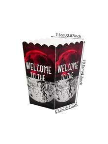 6個/20個/40個「Welcome To The Other Side」紅黑恐怖主題紙製爆米花盒，適合生日派對、Stranger派對、朋友聚會、萬聖節電影之夜，爆米花與糖果零食盒 - 紅黑色 - 查看 2