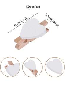 50pcs White Heart-Shaped Wooden Photo Clips - Wooden Photo Paper Clips, Postcard Clips, Mini Decorative Clips Suitable For Crafts, Home Decor, Weddings, And Parties, Perfect For Displaying Photos And Decorations - View 9