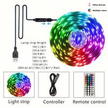 1-20M LED TV Backlight Strips, 44-Key Remote Control - USB Powered RGB LED Light Strip, Infrared Sensor, Suitable For Computer, Monitor, TV, Home Theater, Halloween Decor - Party Atmosphere Lights, Multi-Function Lighting Settings, Easy Installation - 44 Keys - View 3