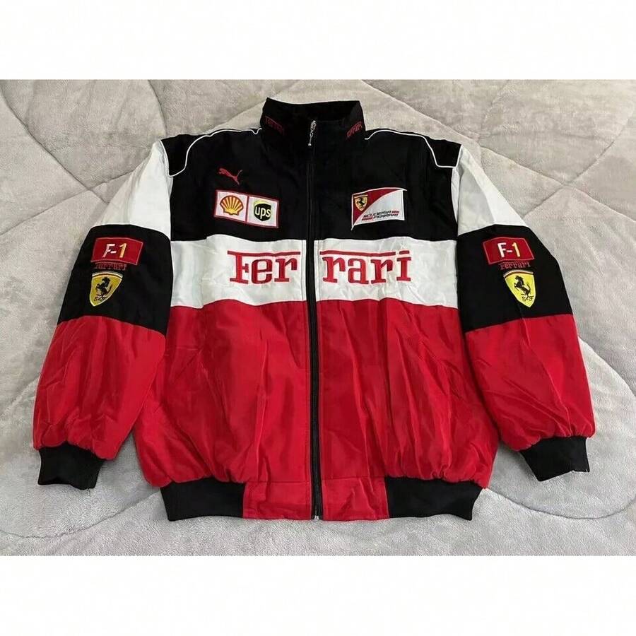 Unisex Adult F1 Racing Jacket, Retro Style Jacket, Men's Jacket, Bomber.Black Red.Vintage.Running.Motorsport.Cotton.Unisex - Trắng A - Xem 1