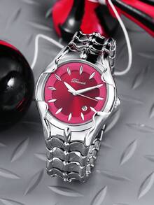 1pc Men's Y2K Style High-Quality Date Display Luminous Waterproof Wristwatch - Silver - View 17