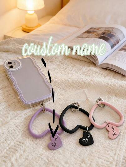 2 piezas Cordón para teléfono personalizado con nombre y corazón, correa de muñeca suave con corazón, cordón para teléfono, pulsera, llavero anti-pérdida, accesorio de funda para teléfono, pulsera de silicona, cable portátil para teléfono, pulsera de silicona con corazón, correa de muñeca anti-caída y anti-pérdida, pulsera, dije para teléfono, cadena colgante universal para funda de teléfono, llavero colgante para cámara, regalo de San Valentín, cumpleaños para ti mismo, amigos, novia, cordón para teléfono personalizado con nombre y corazón