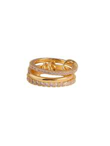 1 pieza Anillo apilable de aro de cobre con circonita, estilo casual de moda hip-hop, adecuado para uso diario, fiestas y vacaciones de mujeres - Anillos apilados de tres anillos - Ver 7