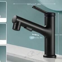 1个抽拉式水龙头，适用于浴室洗手盆，冷热水龙头，配有60厘米供水软管 - 黑色 - 查看 5