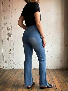 Women's Low Rise Straight Leg Jeans - Sexy Y2K Denim Pants With Double Button Fly, Relaxed Fit Trousers For Women, Comfortable & Versatile - Medium Wash - View 4
