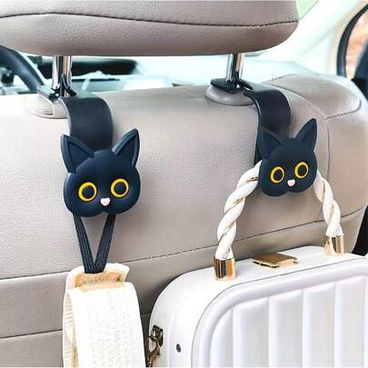 1/2pcs Cute Black Cat Car Hook, Multi-Functional Car Interior Small Hanging Hook, Cartoon Creative Seat Back Storage, Car Seat Hook Storage, Car Organizer Accessory, Women Car Supplies
