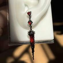1pair Gothic Red  Drop Earrings For Women, Dark Vampire Style Black Thorn & Red Crystal Dangle Earrings, Punk Alternative Jewelry - Red - View 3