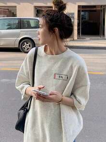 New Summer Z-Gen Y2K Style Funny Graphic Print Round Neck Short Sleeve T-Shirt For Women Casual - Light Gray - View 7