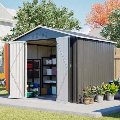 Metal Gartenhaus Geräteschuppen 240x192,3x191 cm com Schiebetür & 4 Belüftungen Abschließbarer Gartenschuppen