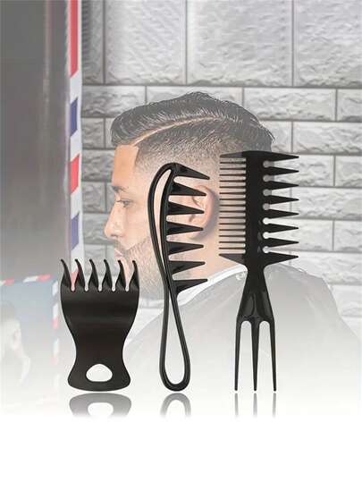 3 pièces Set de peignes de coiffure pour hommes, peigne en plastique de grande taille pour coiffure texturée et volumineuse, peigne démêlant