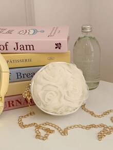 时尚3D蕾丝花朵圆形包，少女独特百搭链条单肩斜挎包 - 米色 - 查看 11