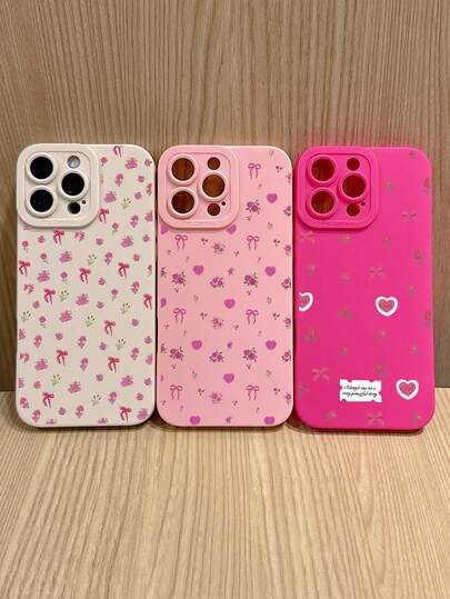 3pcs Romantic Rose Bow Tie Phone Case, Dopamine Pink Series Soft Protective Cover, Floral Pattern With Rose, Bow Tie, Heart Elements, Available In Milky White/Pink/Rose Red, Suitable For Sweet Girl, Ins Style Outfit, Skin-Friendly TPU Soft Full Edge Anti-Drop Design, Precise Cutouts, Ideal For Daily Commute, Date Outfit, Girlfriend Gift, Birthday/Valentine's Day/Mother's Day, Compatible With IPhone17promax/IPhone17/IPhone17Pro/IPhone17e, Phones