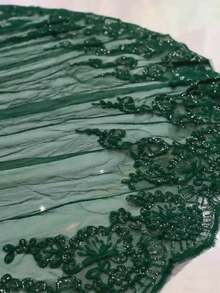 Áo choàng cưới dài ren đen kiểu Châu Âu và Mỹ - Màu xanh lá cây đậm - Xem 4