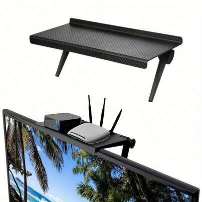 1 Giá đỡ TV, giá treo phía trên cho bộ định tuyến không dây và hộp truyền hình cáp, khung lưu trữ và sắp xếp không cần khoan, tiết kiệm không gian, thích hợp để đựng đồ dùng máy tính tại nhà trong phòng khách, làm bằng nhựa, dễ lắp đặt, góc điều chỉnh được.