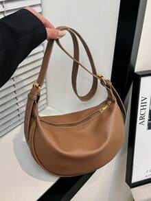 New Fashion Women's Solid Color Minimalist Shoulder Bag, PU Material, Suitable For Dates, Shopping, Versatile And Exquisite - Brown - View 8