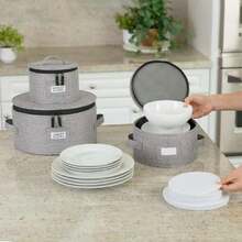 Porcelain Storage Container For Saucers, Bowls, And Appetizer Plates - Fits Plates Up To 6.5" Wide - Includes 12 Felt Dividers - Stackable With Hard Case, 44601575 - Rose Red - View 5