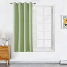1pc Solid Color Polyester Curtain, Blackout Curtain To Darken Room During Power Outage, Heat Insulating Curtain For Kitchen, Dining Room, Living Room, Bedroom - Green - View 39