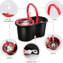 360° Rotating Spin Mop & Bucket With Wringer, Floor Cleaning System With Extended Long Handle, Equipped With Multiple Microfiber Mop Refills, Portable Household Cleaning Tool For Indoor Hard Floor Washing - màu xanh lá - Xem 9