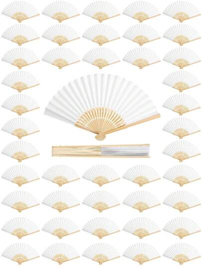 1/3/10/30/50/90/120pcs White Folding Paper Fans - Blank Bamboo Paper Fans, Suitable For Weddings, Parties, Gifts, Souvenirs, Outdoor Decorations And DIY Crafts, Handmade | Paper Fans