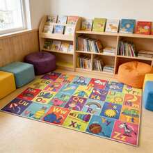 1pc ABC Educational Game Rug, Letter Number Animal Season And Shape Learning Play Mat For Playroom Crawling Room Bedroom, Room Decor - Multicolor - View 4