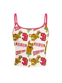 SHEIN X SCOOBY-DOO Women's Cute Cartoon Print Camisole Tank Top And Contrast Trim Shorts 2 Pieces Set Red Elegant Summer - Red - View 10
