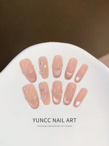 10pcs Handmade,Nail,Press On Nails,Valentine's Day,Gift,Spring And Summer Nails,Round Nails,Spring Nail,Nails Press On,Press On Nails Short,Fake Nails,Short Nails,Press On Nails Acrylic,Handmade Press On Nails,Detachable And Reusable ﻿ - Multicolor - View 2