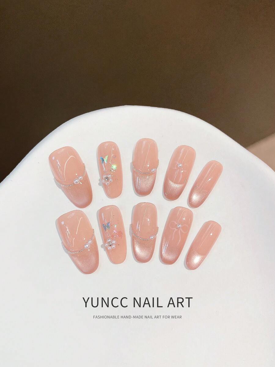 10pcs Handmade,Nail,Press On Nails,Valentine's Day,Gift,Spring And Summer Nails,Round Nails,Spring Nail,Nails Press On,Press On Nails Short,Fake Nails,Short Nails,Press On Nails Acrylic,Handmade Press On Nails,Detachable And Reusable ﻿
