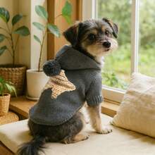 1pc Knitted Pet Hoodie - Star Pattern Dog/Cat With Pom Pom Hat, Warm Winter Outfit For Small Dogs & Cats - Multicolor - View 9