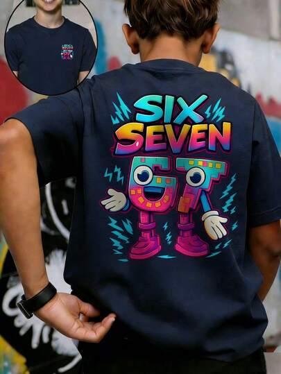 Camiseta de cuello redondo de manga corta con estampado informal para niños preadolescentes, top de verano