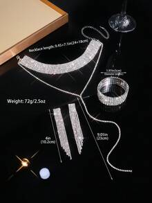 1 Set Elegant Jewelry Set: 1 Pair Earrings + 1 Necklace + 1 Bracelet, Black Gold Silver Plated With Rhinestones, Multiple Colors Available, Suitable For Daily Wear - Geometry - View 5