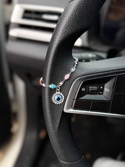 1pc Car Steering Wheel Decoration Colored Devil's Eye Small Palm Decoration Chain Car Interior Decoration Accessories