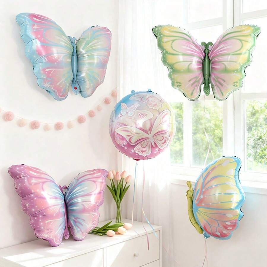 2pcs Gradient Butterfly Foil Balloons Purple Blue Gradient Balloons Suitable For Birthday Party Decoration Baby Shower Decoration - View 1