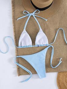 Bộ đồ 4 món mới về: Áo crop top cổ chữ V in hoa gợi cảm và quần short cạp tam giác, trang phục thời trang mùa hè cho kỳ nghỉ. - Màu Lilac Tím - Xem 5