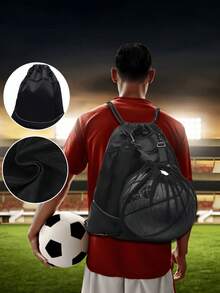 Multifunctional Sports Drawstring Net Bag Backpack With Independent Mesh Ball Storage Bag Portable Basketball Net Bag With Zipper Pocket Suitable For Men Women Basketball Soccer Volleyball And Rugby Sports Equipment Storage Basketball Gear - Multicolor - View 4