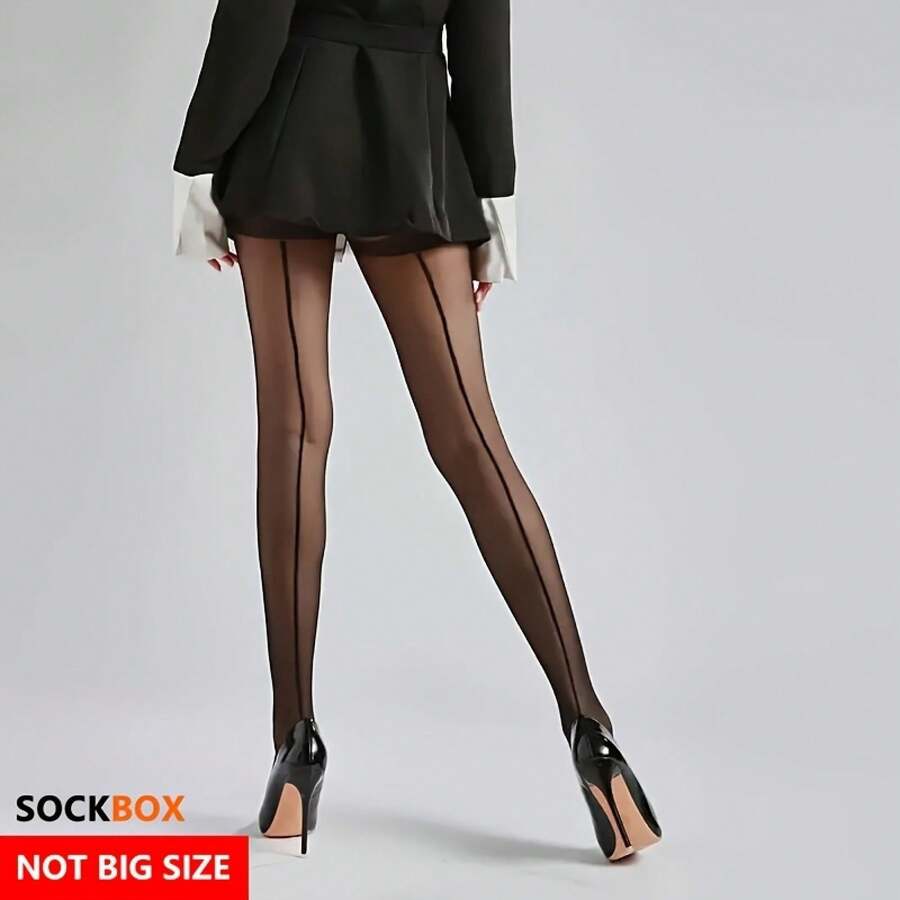 Women's Back-Stripe Shaping Pantyhose, High-Elastic Stretch Material, Slimming & Comfortable Tights, Versatile Hosiery For Daily Wear, Can Double As Socks Or Lingerie - 1對黑色 - 查看 1