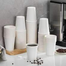 50 chiếc cốc giấy dày màu trắng, cốc trà sữa/cà phê dùng một lần, cốc cà phê giấy Kraft dùng một lần, cốc trà sữa dùng một lần, cốc cà phê cách nhiệt hai lớp dùng một lần có nắp đậy. - trắng - Xem 3