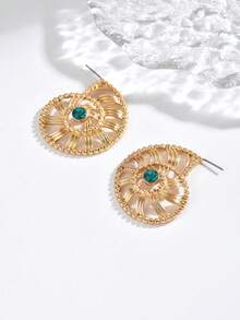 1 Paar Sommer Strand Boho Spiral Muschel Ohrringe für Frauen, Cut Out Gold Grün Kristall, Vintage Strand Party Alltags Schmuck - Gold - Übersicht 4