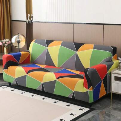 Colorful Triangle Pattern Stretch Sofa Cover - Suitable For 1/2/3/4 Seat Sofas, Washable Furniture Protection Cover
