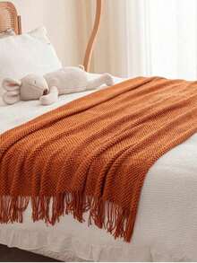 1 Diamond Grid Textured Knit Throw Blanket, Soft And Comfortable, Suitable For All Seasons, Suitable For Sofa, End Of Bed, Travel, Home Decor - Mixed Color Geometric Pattern, Acrylic Fabric - Diamond-shaped Scarf Beige - View 11