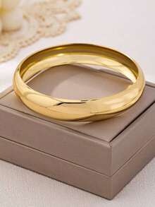 3pcs/Set Minimalist Geometric Asymmetrical Teardrop Shaped Metal Bangle Bracelet Set, Thick Solid Gold-Tone Alloy Material, Suitable For Women - 金色 - 查看 6