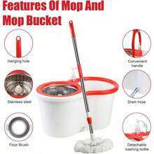 360° Rotating Spin Mop & Bucket With Wringer, Floor Cleaning System With Extended Long Handle, Equipped With Multiple Microfiber Mop Refills, Portable Household Cleaning Tool For Indoor Hard Floor Washing - 白色的 - 查看 6