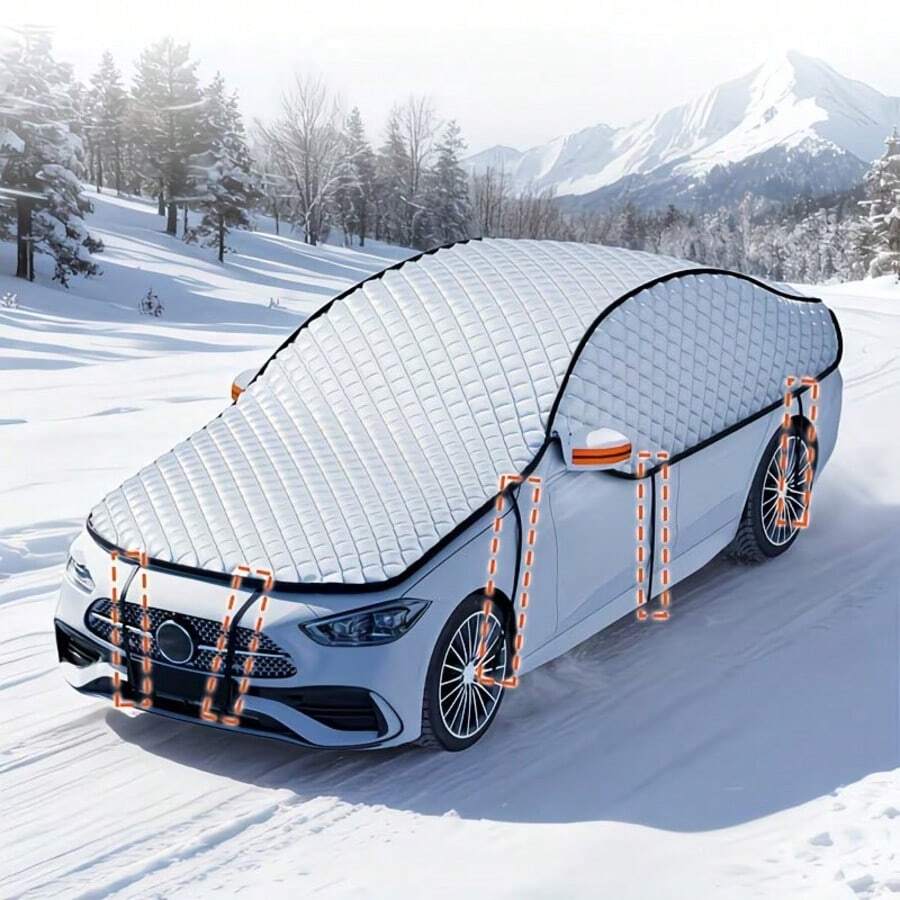 Parasol para parabrisas de coche: Anticongelante en invierno, sombreado solar en verano, remoción rápida de nieve. Con tiras reflectantes, cobertura completa, con correas y tela Oxford magnética, adecuado para sedanes y SUV, herramienta de protección automotriz. - A - Ver 1