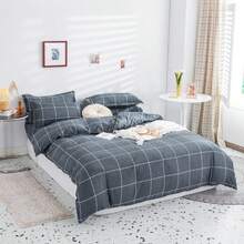 1 buah Sarung Selimut Poliester, Motif Kotak-kotak Aneka Warna, Garis-garis, Pola Geometris, Gaya Minimalis Modern, Kain Lembut & Nyaman, Cocok untuk Tidur Tanpa Selimut, Menyerap Kelembapan, Cepat Kering, Dapat Dicuci, Tidak Berbulu, Tidak Luntur, Suhu Dapat Diatur, Cocok untuk Semua Musim, Tekstur Putih Segar & Bersih, Perlengkapan Tempat Tidur Rumah yang Cocok untuk Semua Musim - Dark Grey - View 2