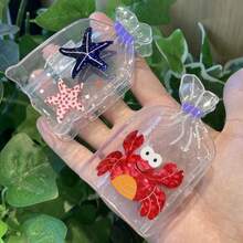 1个创意透明漂流瓶爪形发夹，可爱螃蟹、海星造型，海洋系列发饰，度假风夏季穿搭发夹 - 彩色 - 查看 3