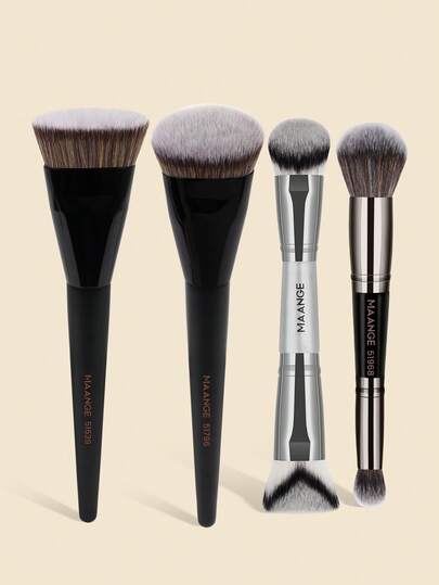 MAANGE Bộ 4 cọ trang điểm chuyên nghiệp, cọ nền, cọ đầu phẳng & đầu vát & đầu tròn, cọ hai đầu cơ bản, cọ phấn phủ, cọ lông mày & mắt, cọ phấn mắt, cọ highlight, dụng cụ trang điểm với sợi mềm mại dễ mang theo, cọ du lịch, quà tặng cho phụ nữ, cọ thân thiện với da, sử dụng được nhiều lần.