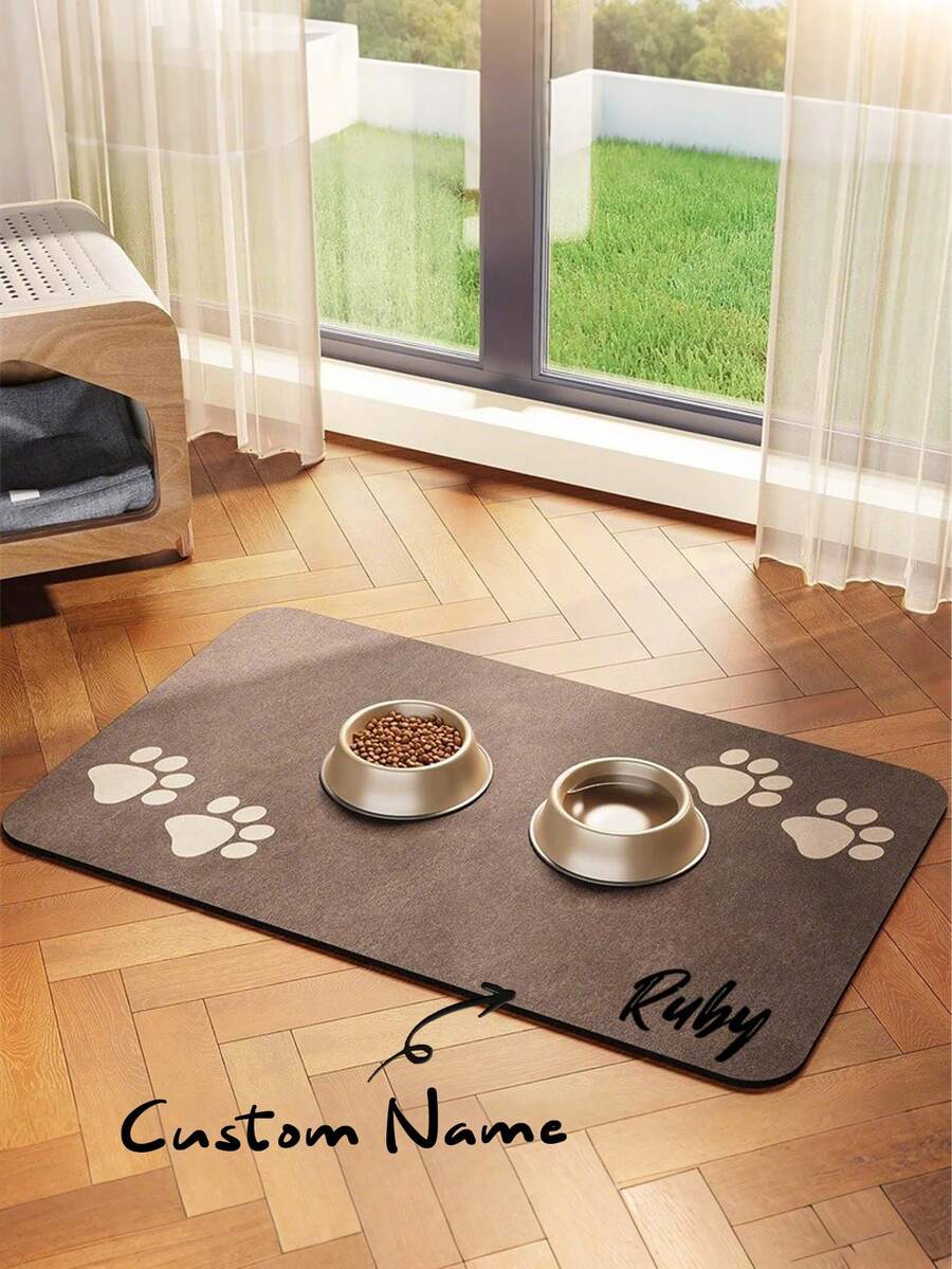 Customizable Pet Feeding Mat (1pc) - Quick-Absorbing, Supports Personalized Name Customization. Suitable For Cats And Dogs, Features Non-Slip Rubber Base And Minimalist Design Style. Perfect Gift For Pet Owners.