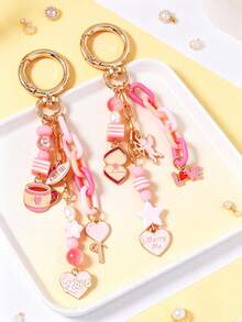 1pc Fashion Beaded Star Keychain, Heart Keyring, Girl Bag Charm - Multicolor - View 2