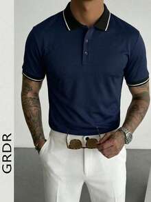 GRDR Men's Fashionable Polo Short Sleeve T-Shirt | Exquisite Design | Summer Essential | Easy To Match | Showcase Your Style - Navy Blue - View 4