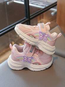 1 par de zapatillas deportivas casuales con decoración arcoíris, malla transpirable, duraderas y antideslizantes, adecuadas para el campus y uso diario en primavera/otoño, zapatos deportivos de moda - Rosa - Ver 4